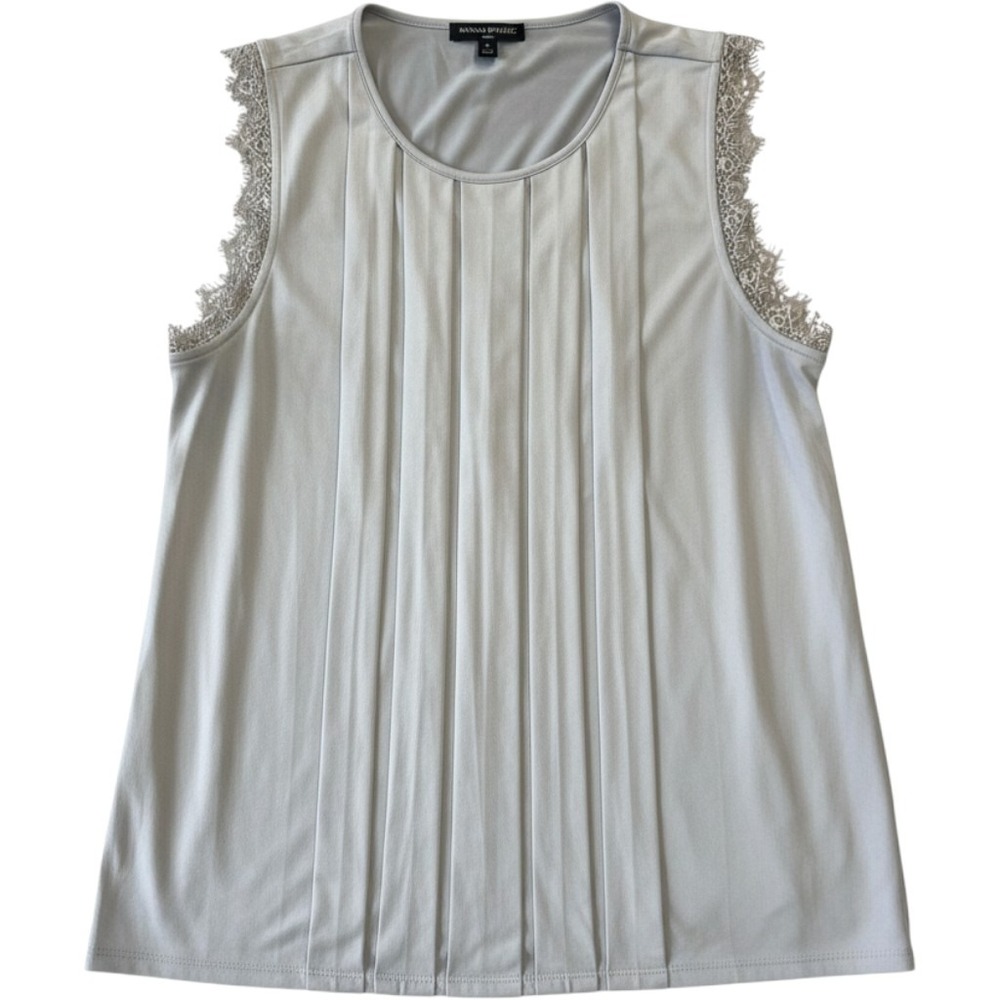 Banana Republic Gray Pleated Lace Trim Sleeveless Blouse Top Large